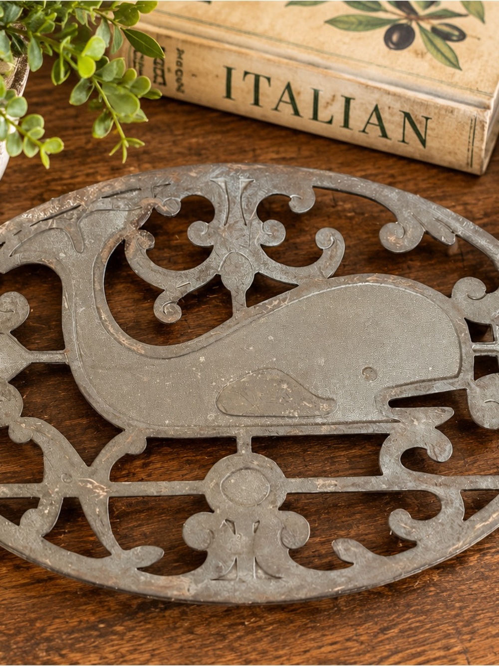 Whale Decorative Cast Iron Trivet in Gray